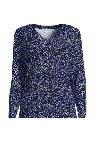 Lands' End Plus Size Supima Cotton Long Sleeve V-neck T-shirt In Blue