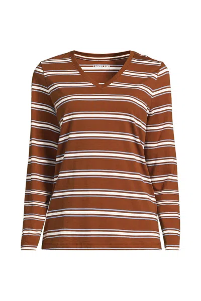 Lands' End Plus Size Supima Cotton Long Sleeve V-neck T-shirt In Animal Print