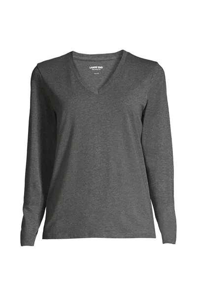 Lands' End Plus Size Supima Cotton Long Sleeve V-neck T-shirt In Gray