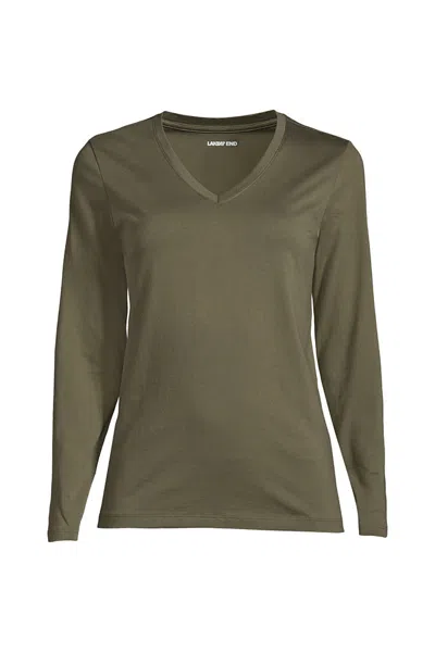 Lands' End Plus Size Supima Cotton Long Sleeve V-neck T-shirt In Transparent