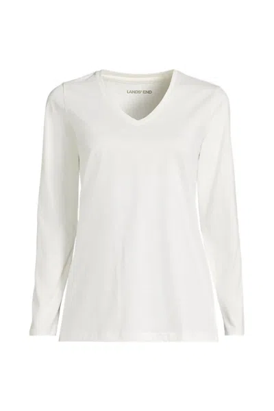 Lands' End Plus Size Supima Cotton Long Sleeve V-neck T-shirt In Ivory