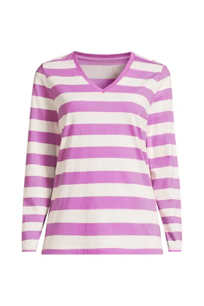 Lands' End Plus Size Supima Cotton Long Sleeve V-neck T-shirt In Multi