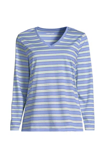 Lands' End Plus Size Supima Cotton Long Sleeve V-neck T-shirt In Blue