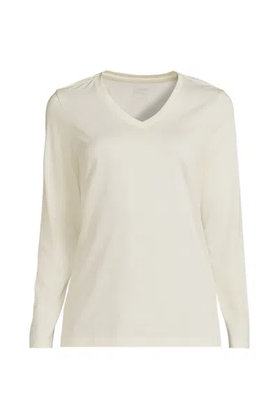 Lands' End Plus Size Supima Cotton Long Sleeve V-neck T-shirt In White