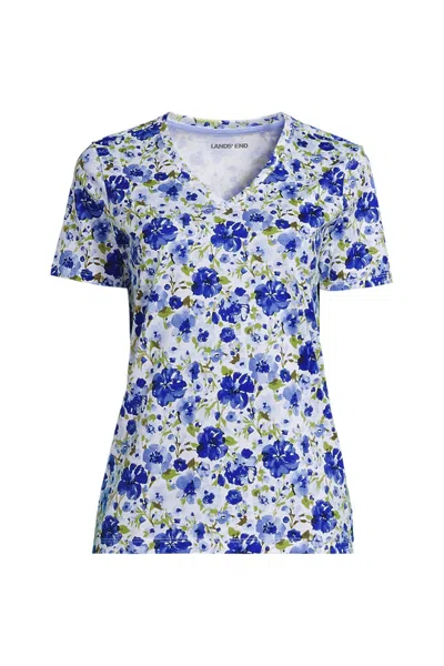 Lands' End Plus Size Supima Cotton V-neck T-shirt In Blue