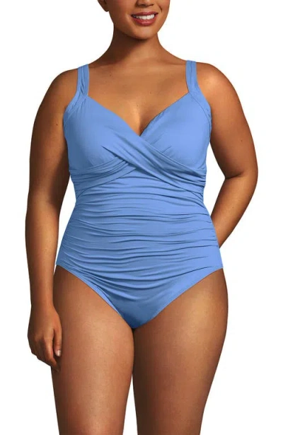 Lands' End Plus Size Sweetheart Underwire Wrap One Piece Swimsuit In Blue