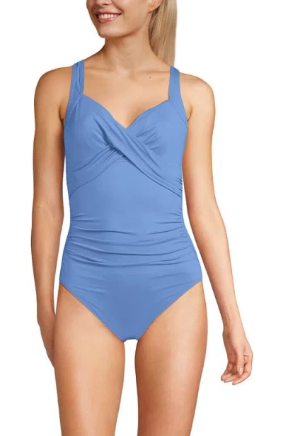 Lands' End Plus Size Sweetheart Underwire Wrap One Piece Swimsuit In Blue