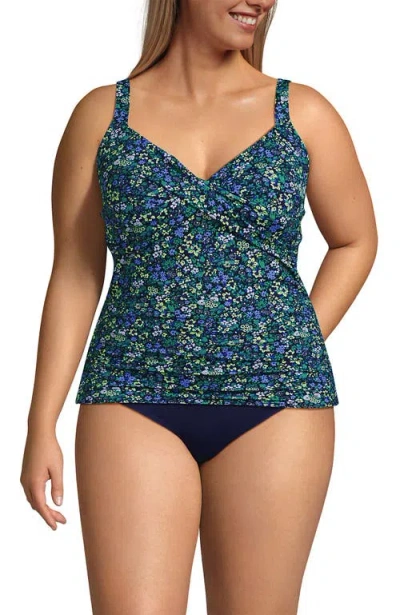 Lands' End Plus Size Sweetheart Wrap Underwire Tankini Top In Blue