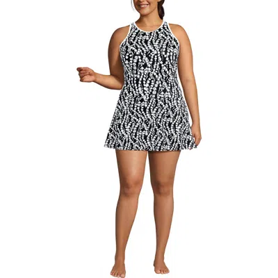 Lands' End Plus Size Tugless High Neck Swim Dress Swimsuit In Animal Print