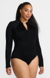 Lands' End Plus Size Tugless Long Sleeve Rash Guard One Piece Swimsuit In Black