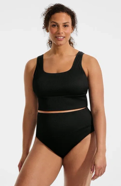 Lands' End Plus Size Tugless Midkini Top And High Waisted Bottom Swimsuit Set In Black
