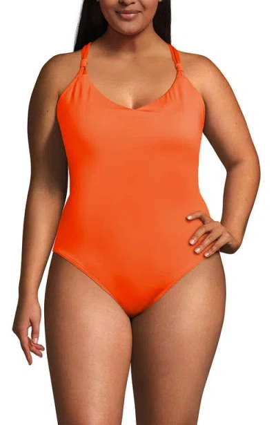 Lands' End Tugless Quickdry V-neck Multi-way High Leg One Piece Swimsuit