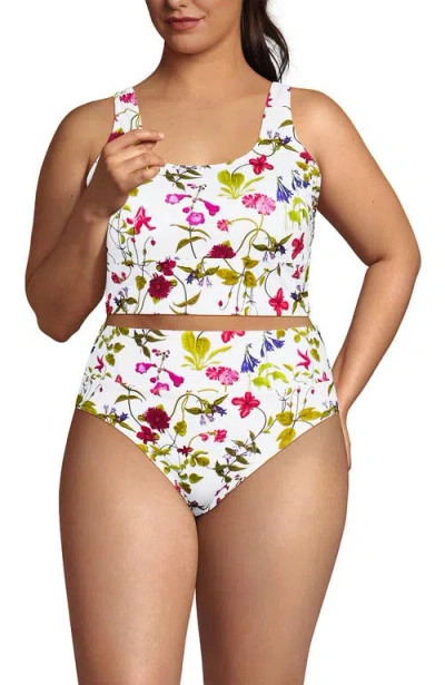 Lands' End Tugless Tankini Top And High Waisted Bottom Swimsuit Set In White Multi Garden Floral
