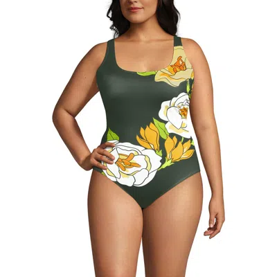 Lands' End Plus Size Tugless X-back One Piece Swimsuit In Multi
