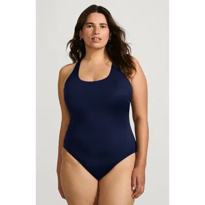 Lands' End Plus Size Tugless X-back One Piece Swimsuit In Blue