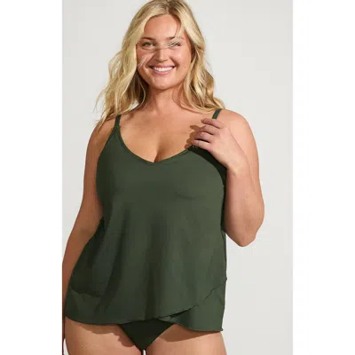 Lands' End Tulip Hem Tankini Top In Rich Olive Green