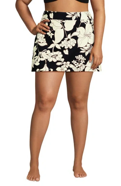 Lands' End Plus Size Tummy Control Swim Skirt In Black