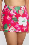 Lands' End Swim Skirt Swim Bottoms In Coral Rose Lilies