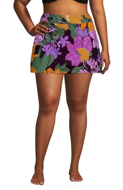Lands' End Swim Skirt Swim Bottoms In Dark Wine Multi Floral Blooms