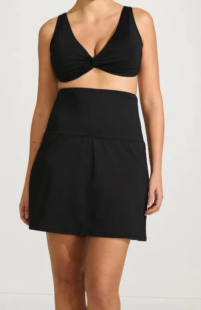 Lands' End Tummy Control Ultra High Waisted Modest Swim Skirt Swim Bottoms In Black