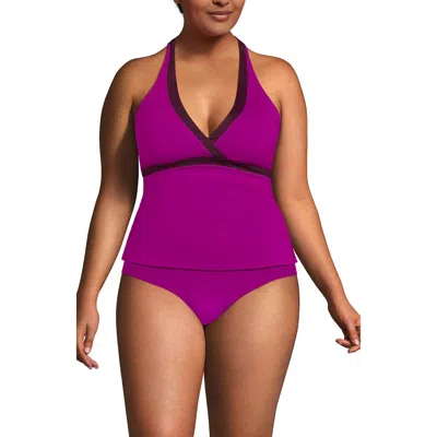 Lands' End Plus Size V-neck Halter Tankini Top In Crimson Rose/dark Wine
