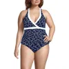 Lands' End Plus Size V-neck Halter Tankini Top In Navy/white Flowering Vine