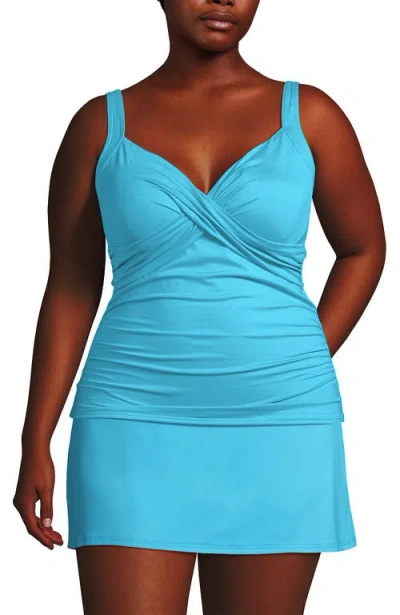 Lands' End Plus Size V-neck Wrap Underwire Tankini Swimsuit Top In Turquoise