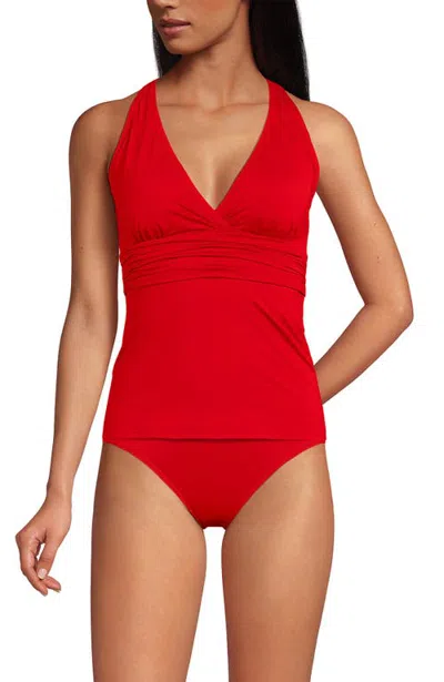 Lands' End Plus Size V-neck Plunge X Back Tankini Top In Daylily Red