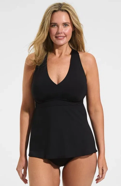 Lands' End Plus Size V-neck Racerback Flutter Tankini In Black