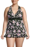 Lands' End Plus Size Dd-cup V-neck Racerback Flutter Tankini In Multi