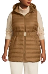 Lands' End Wanderweight Belted Packable Down Vest In Rich Caramel