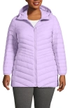 Lands' End Plus Size Wanderweight Packable Down Hooded Long Jacket In Blushed Lilac