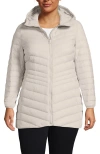 Lands' End Plus Size Wanderweight Packable Down Hooded Long Jacket In Dusk Gray