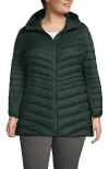 Lands' End Plus Size Wanderweight Packable Down Hooded Long Jacket In Evening Forest
