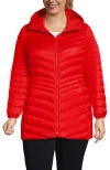 Lands' End Plus Size Wanderweight Packable Down Hooded Long Jacket In Sunset Poppy