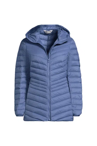 Lands' End Plus Size Wanderweight Packable Down Long Jacket In Blue