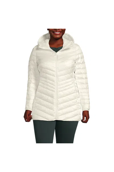 Lands' End Plus Size Wanderweight Packable Down Long Jacket In Ivory