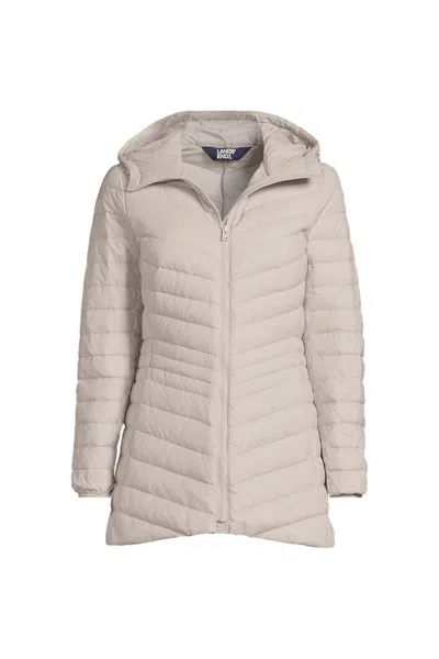 Lands' End Plus Size Wanderweight Packable Down Long Jacket In White