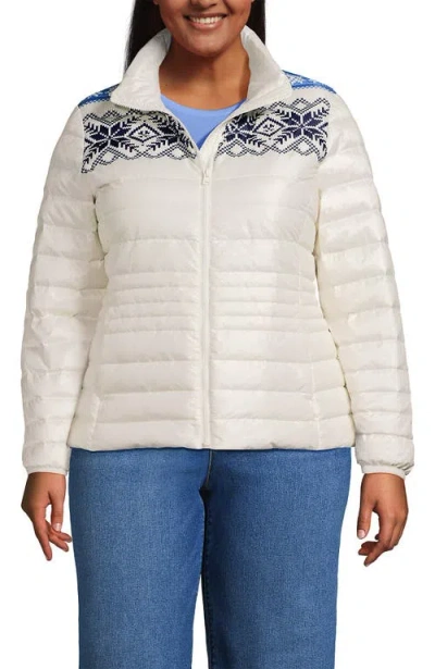 Lands' End Plus Size Wanderweight Packable Print Down Jacket In White