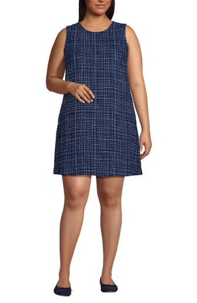 Lands' End Washable Tweed Sleeveless Above The Knee Dress In Navy/blue/ivory Tweed
