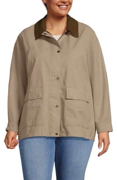 Lands' End Plus Size Waxed Barn Jacket In Brown