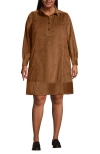 Lands' End Plus Size Wide Wale Cord Popover Long Sleeve Shirt Dress In Brown