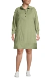 Lands' End Plus Size Wide Wale Cord Popover Long Sleeve Shirt Dress In Green