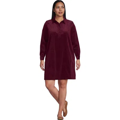 Lands' End Plus Size Wide Wale Corduroy Popover Shirt Dress In Burgundy