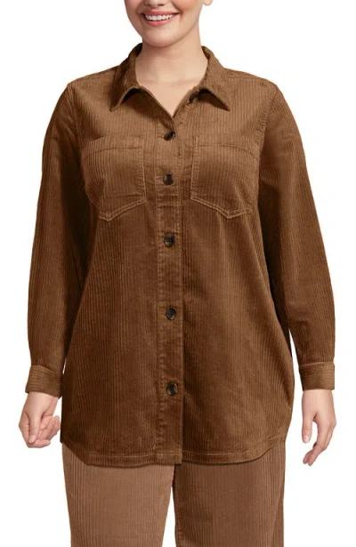 Lands' End Plus Size Wide Wale Corduroy Shirt Jacket In Brown