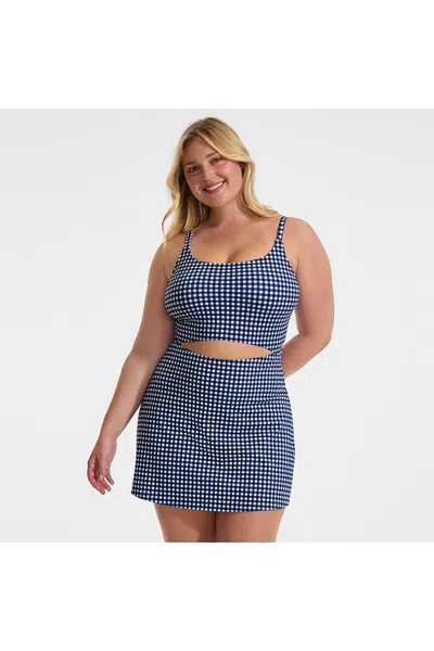 Lands' End Plus Size Women's Tugless Monokini Swim Dress Swimsuit In Blue