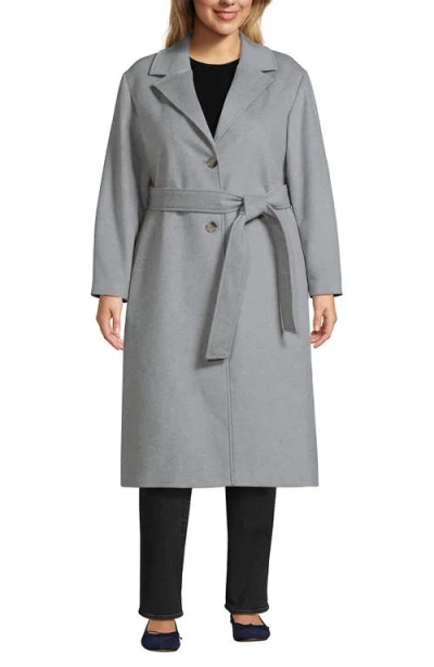 Lands' End Plus Size Wool Wrap Long Coat In Gray