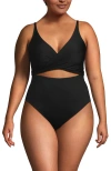 Lands' End Wrap Monokini High Leg One Piece Swimsuit In Black
