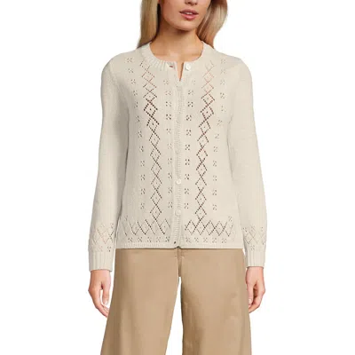 Lands' End Pointelle Crew Neck Cardigan Sweater In Neutral