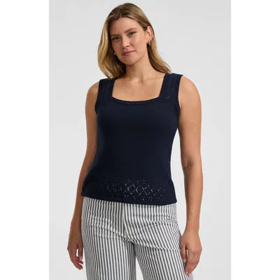 Lands' End Pointelle Square Neck Tank Sweater In Blue